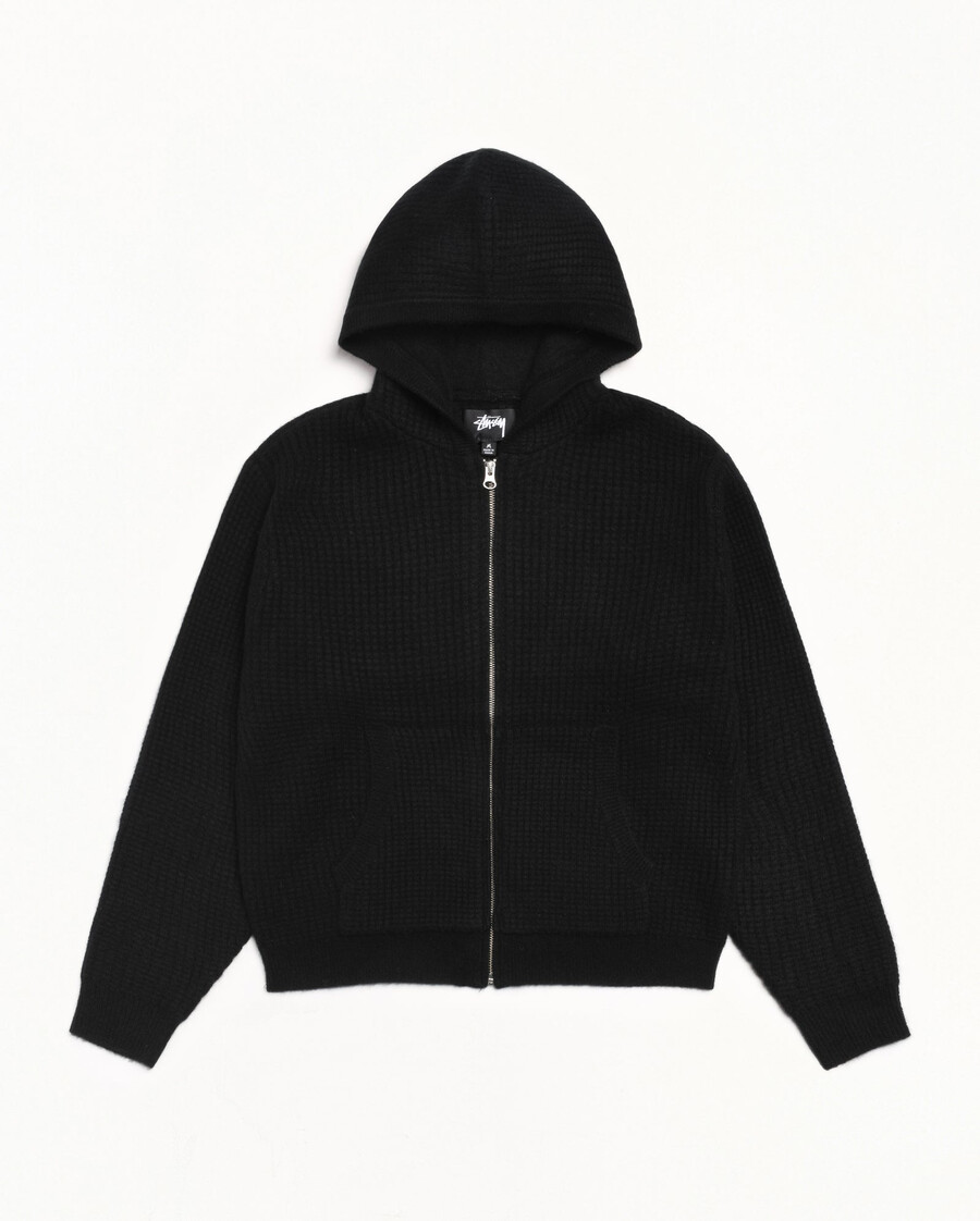 waffle cashmere zip hood sweater