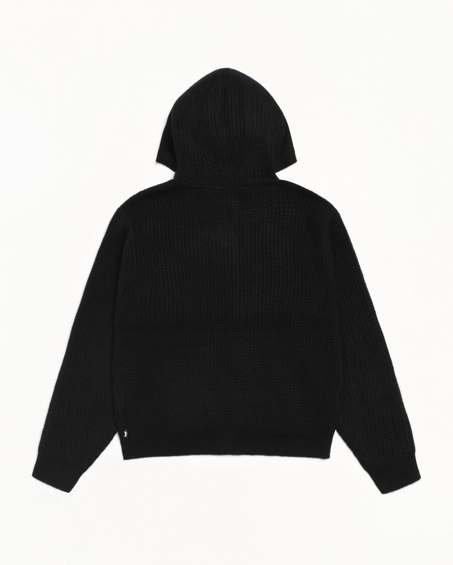 waffle cashmere zip hood sweater