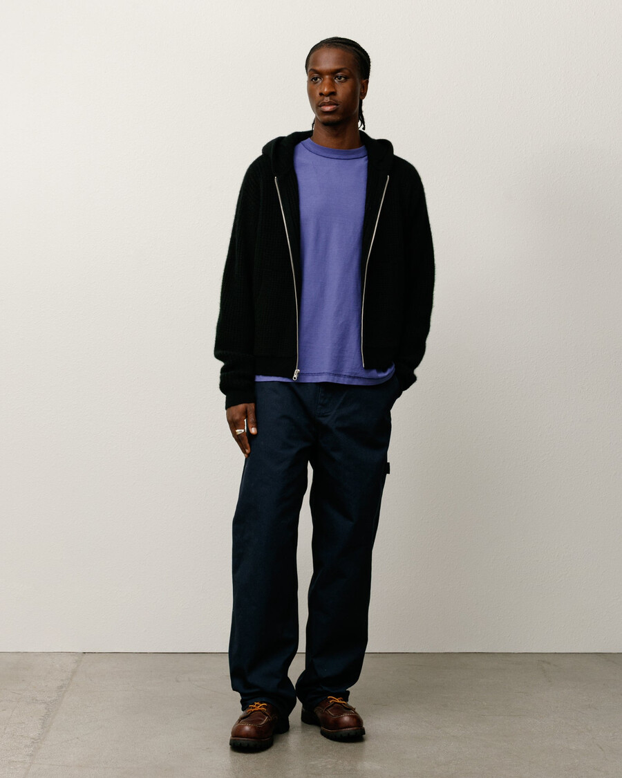 waffle cashmere zip hood sweater