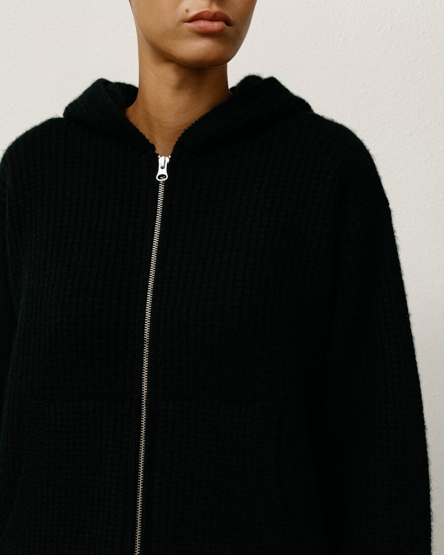 waffle cashmere zip hood sweater