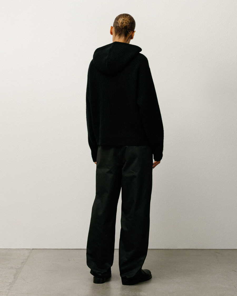 waffle cashmere zip hood sweater
