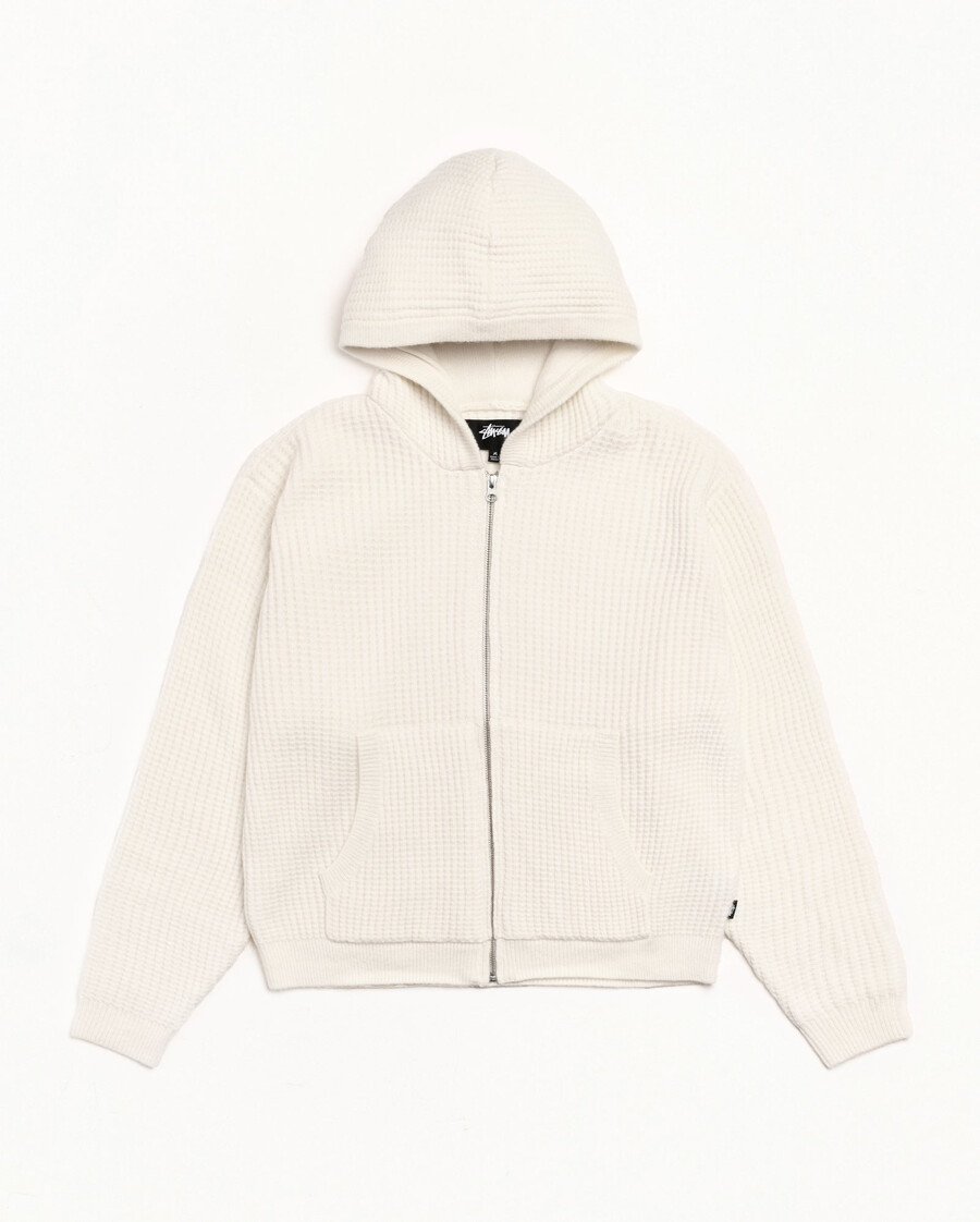 waffle cashmere zip hood sweater