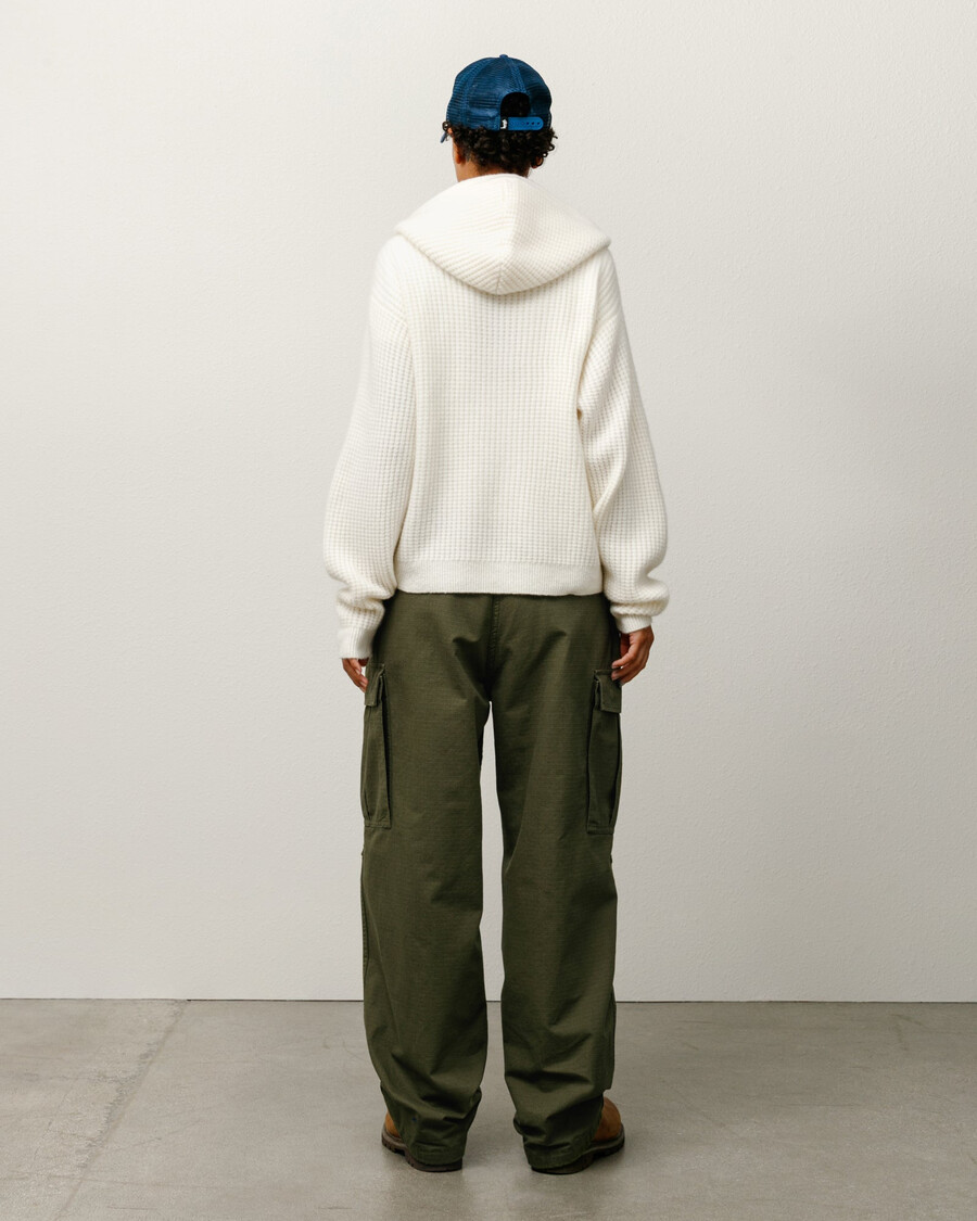 waffle cashmere zip hood sweater