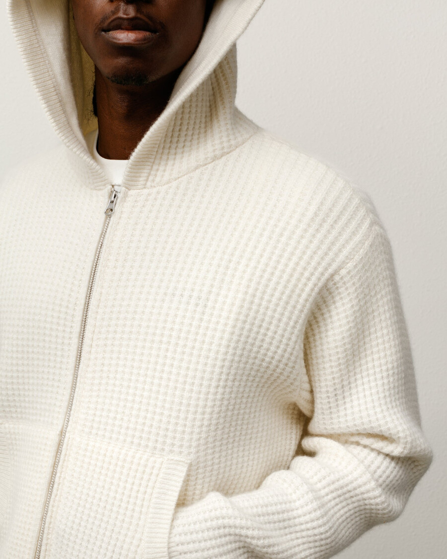 waffle cashmere zip hood sweater