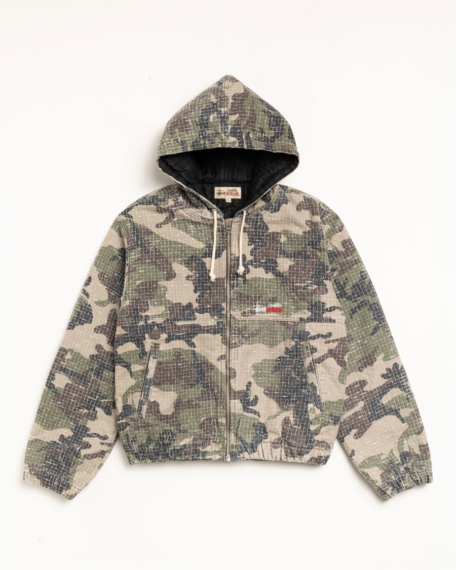 work jacket camo canvas needlepunch in woodland camo