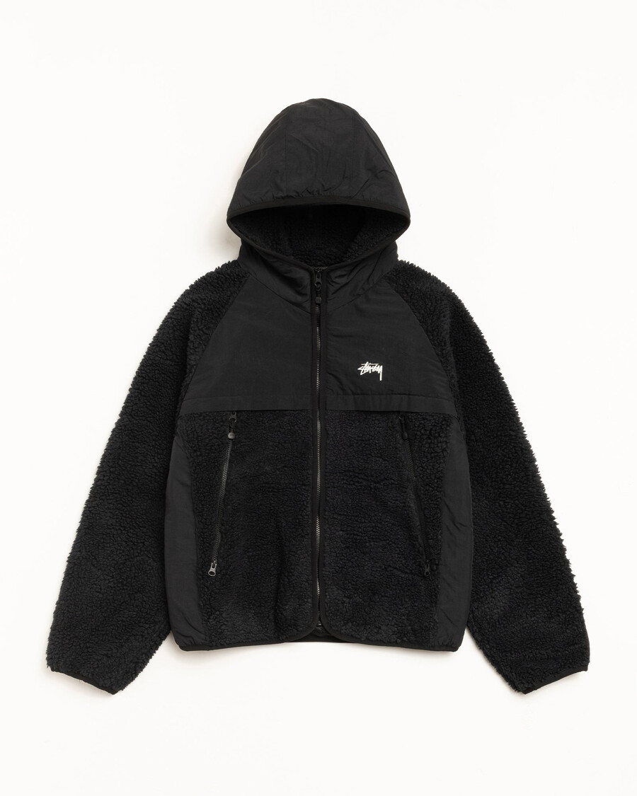 sherpa paneled hooded jacket