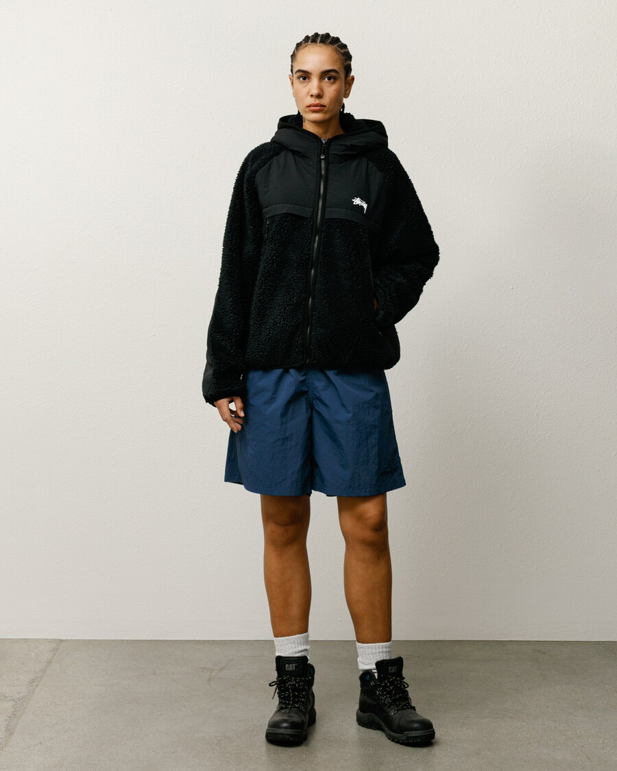 sherpa paneled hooded jacket