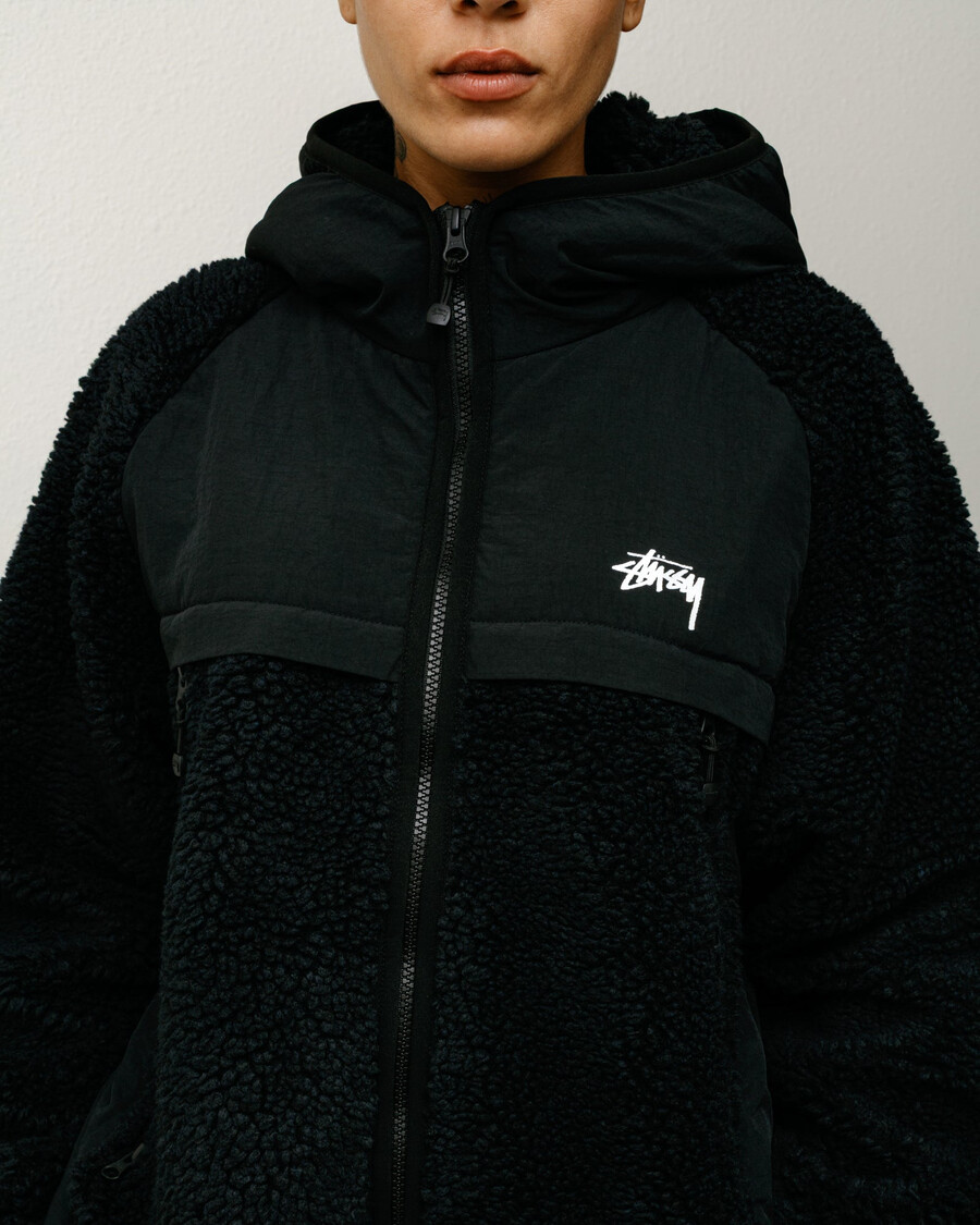 sherpa paneled hooded jacket
